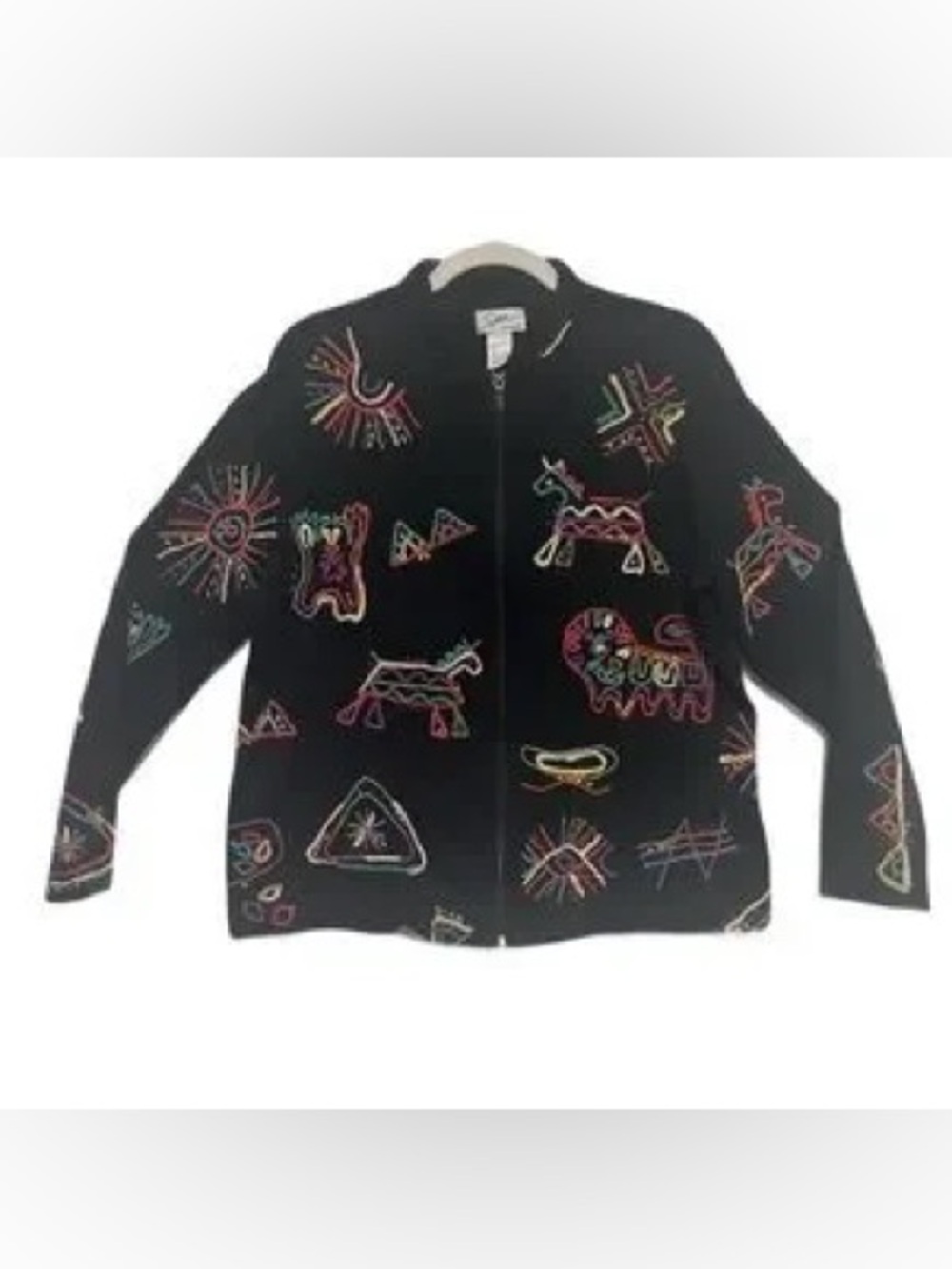 Chico's Black Multicolor Embroidered Textured Jacket Vintage